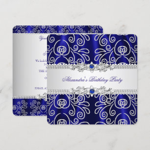 Invitation Élégant bleu roi marine dentelle diamant superposi
