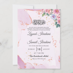 Invitation Elégant bleu rose Floral musulman musulman Mariage