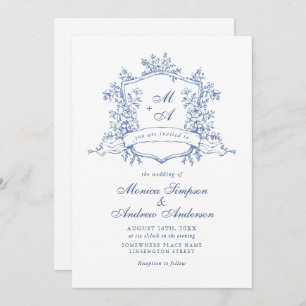 Invitation Elégant Bleu Rose Jardin Floral Mariage
