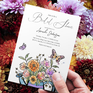 Invitation Élégant Bleu rose Orange Papillon de jardin Floral
