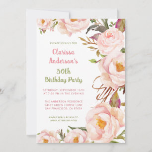 Invitation Elégant Bleu rose Peony 30e anniversaire