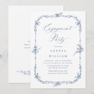 Invitation Élégant Bleu Rose Toile ENGAGEMENT PARTI