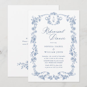 Invitation Elégant Bleu Rose Toile Reprêtre Dîner