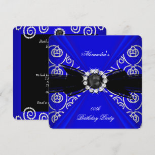 Invitation Élégant bleu royal perle noire noeud papillon fête