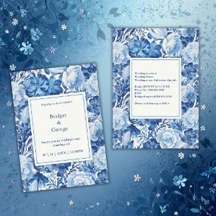 Invitation Élégant Bleu Toile Floral Chinoiserie Mariage