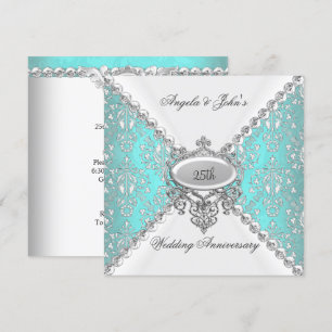 Invitation Élégant bleu Turquoise blanc 25e anniversaire Mari