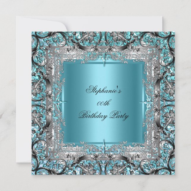 Invitation Elégant bleu Turquoise fête d'anniversaire Argent  (Devant)
