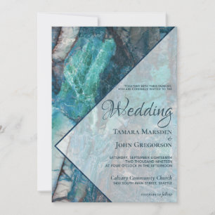 Invitation Elégant bleu Turquoise marbre Mariage géométrique
