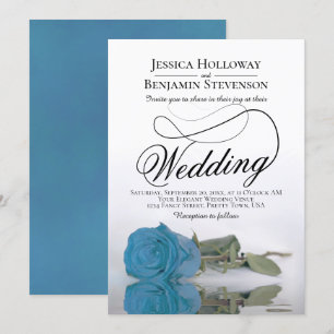 Invitation Élégant bleu turquoise Rose classique Mariage de s