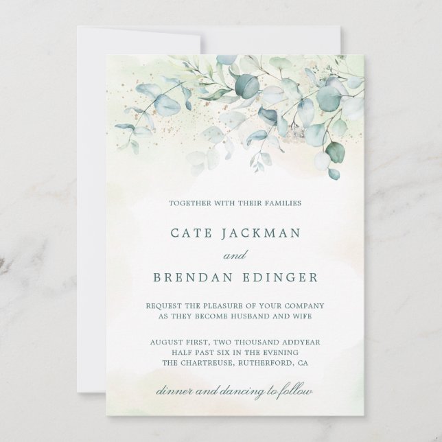 Invitation Elégant bleu vert Eucalyptus Mariage de verdure (Devant)