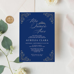 Invitation Elégant bleu Vintage argent Mis Quince Quinceañera