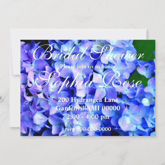 Invitation Élégant bleu violet clair magenta hydrangée floral (Devant)
