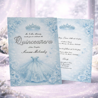 Invitation Elegant Blue and Silver Quinceanera 