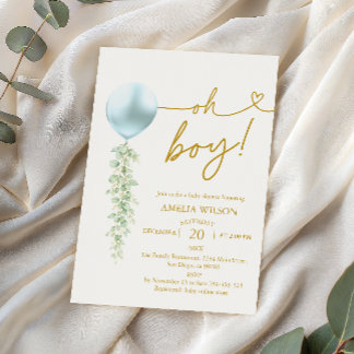 Invitation Elegant Blue Balloon Greenery Baby Shower