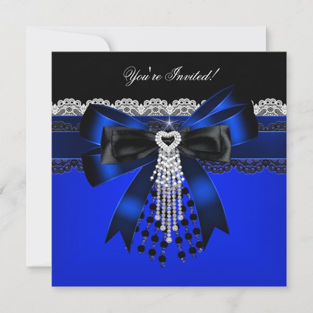 Invitation Élégant Blue Black Diamond Pearl Party (Devant)