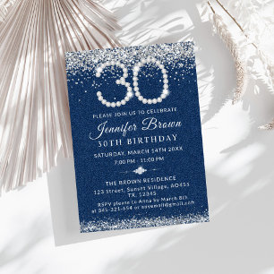 Invitation Elégant Blue Denim & Diamonds 30e fête d'anniversa