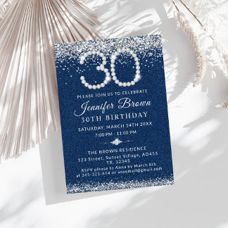 Invitation Elégant Blue Denim & Diamonds 30e fête d'anniversa