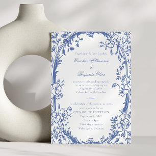 Invitation Elégant Blue Floral Open House Réception de mariag