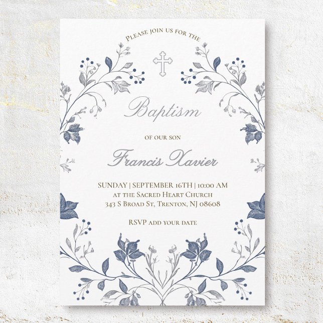 Invitation elegant blue frame Baptism (Créateur téléchargé)