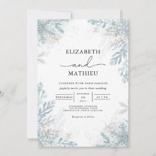 Invitation Elégant Blue Frost Botanical Winter Wedding