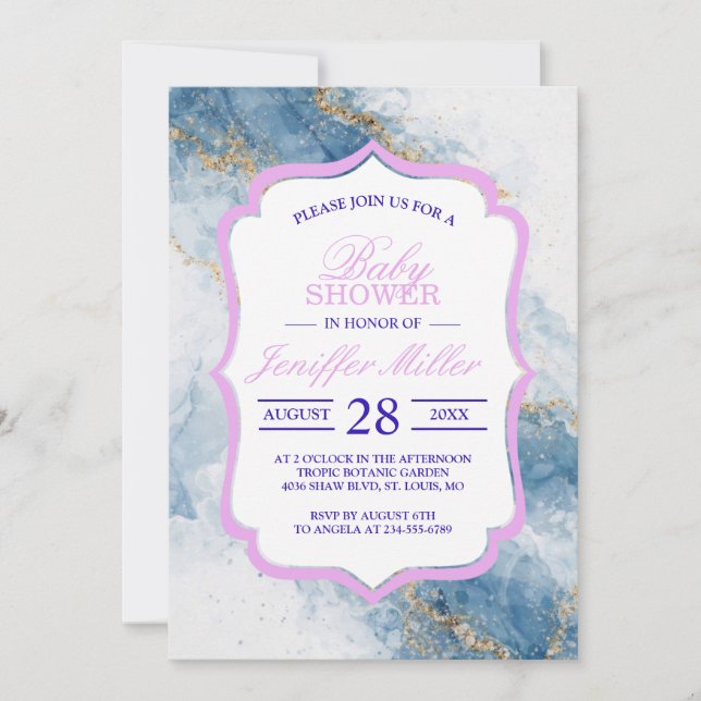 Invitation Elegant Blue Gold Glitter Abstract Flow            (Devant)