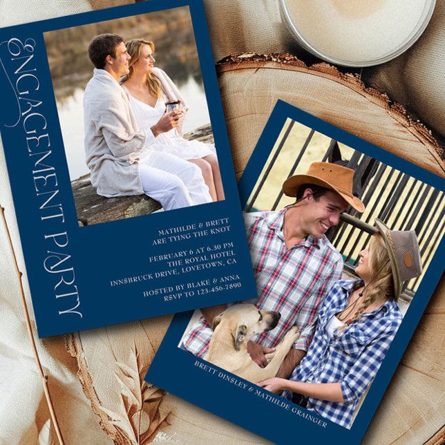 Invitation Elegant Blue Grey 2 Photo Party (Engagement Photo Invitation from the Engagement Party Invitations collection by Darling & May)