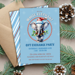 Invitation Élégant Blue Holiday White Elephant Échange de cad
