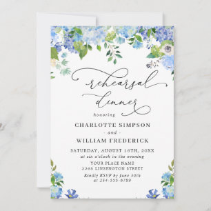 Invitation Elégant Blue Hydrangea Aquarelle REHEARSAL DÎNER