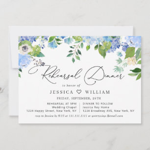 Invitation Elégant Blue Hydrangea Aquarelle REHEARSAL DÎNER