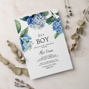 Invitation Elégant Blue Hydrangea C'est un Baby shower garçon
