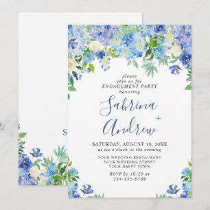 Invitation Élégant Blue Hydrangea Floral ENGAGEMENT PARTY
