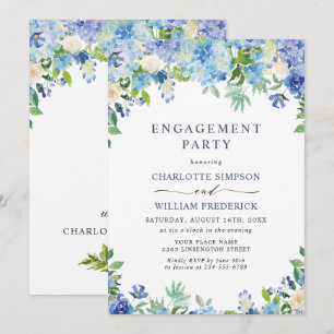 Invitation Élégant Blue Hydrangea Floral ENGAGEMENT PARTY