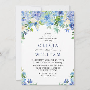 Invitation Élégant Blue Hydrangea Floral ENGAGEMENT PARTY