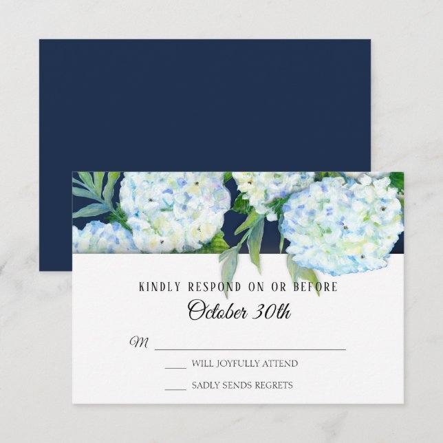 Invitation Elégant Blue Hydrangea Floral Navy Mariage RSVP (Devant / Derrière)