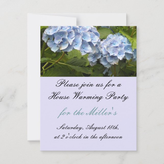 Invitation Elégant Blue Hydrangea House Réchauffement Invitat (Devant)