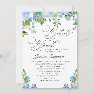 Invitation Elégant Blue Hydrangea Watercolor Brunch nuptial