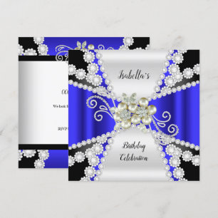 Invitation Elégant Blue Pearl Black White Diamond Anniversair