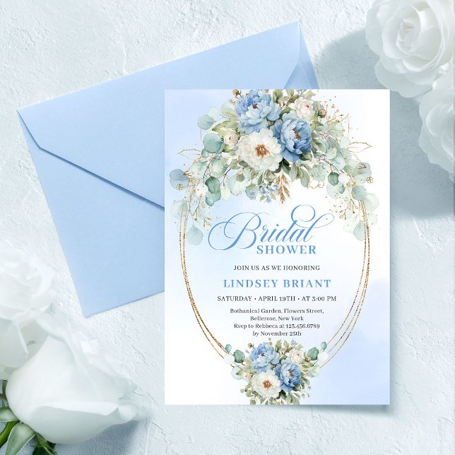 Invitation Elegant Blue Peonies Greenery Bridal Shower Invite (Elegant Blue Peonies Greenery Bridal Shower Invite

)