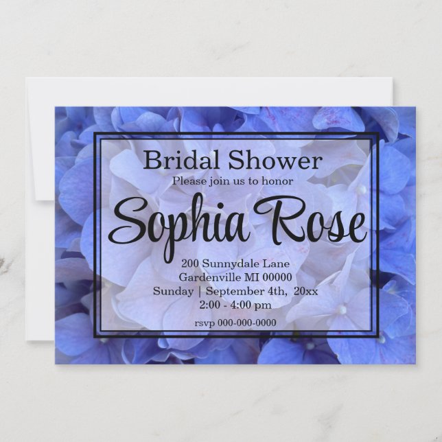 Invitation Elégant Blue periwinkel fleuri Douche nuptiale (Devant)