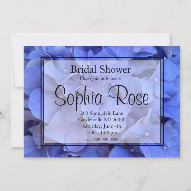 Invitation Elégant Blue periwinkel fleuri Douche nuptiale (Devant)
