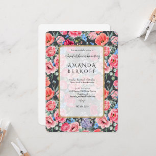 Invitation Elegant Blue & Red Flowers Baby Shower de mariage 