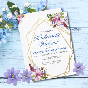 Invitation Elégant Blue Tropical Bachelorette Week-end