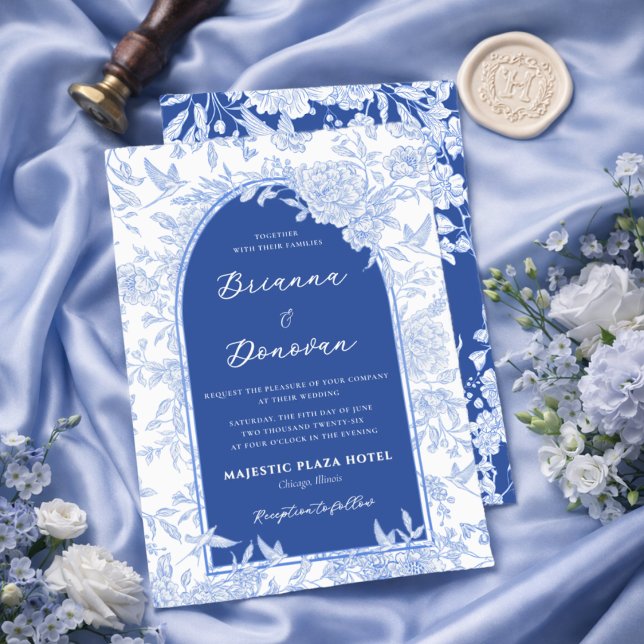 Invitation Elegant Blue & White Botanical Bird Wedding (Créateur téléchargé)