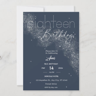 Invitation Elégant Blue & White Stardust 18ème anniversaire