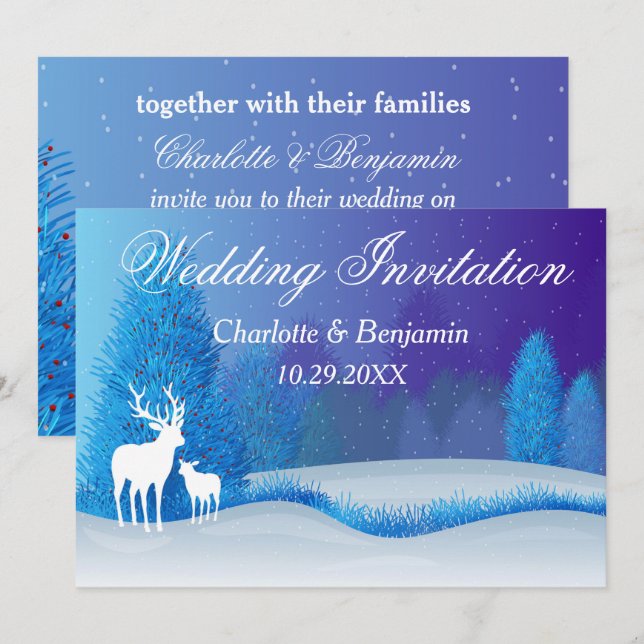 Invitation Elégant Blue Winter Snow Paysage Mariage Invit (Devant / Derrière)