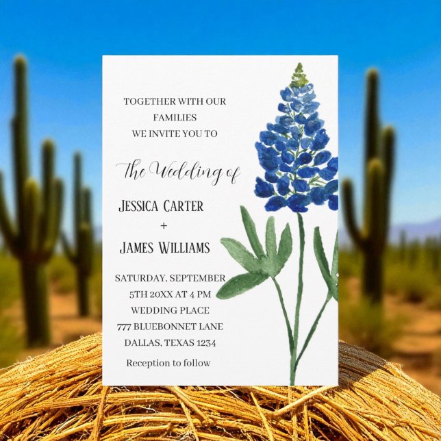 Invitation Elégant Bluebonnet Texas Aquarelle Floral Mariage (Créateur téléchargé)