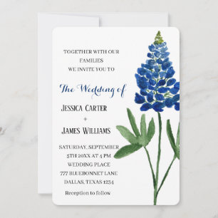 Invitation Elégant Bluebonnet Texas Aquarelle Floral Mariage