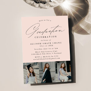 Invitation Elegant Blush 3 Photo Graduation Party