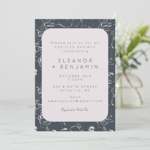 Invitation Elégant Blush and Grey Botanical Couples Douche