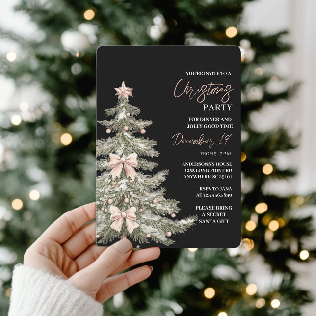 Invitation Elegant Blush & Black Christmas Tree (Créateur téléchargé)